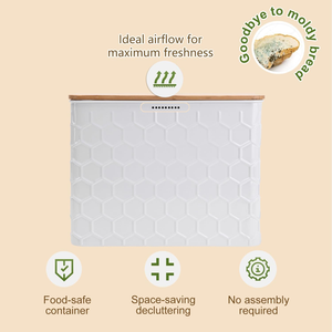 Cubo de pan de Metal galvanizado Vintage grande SINCERE con tapa de bambú, <span class=keywords><strong>caja</strong></span> de almacenamiento de alimentos de cocina blanca para fiesta y uso doméstico en la cocina - Product Image 5