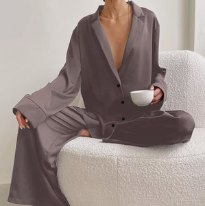 <span class=keywords><strong>Pigiama</strong></span> da donna Casual a <span class=keywords><strong>manica</strong></span> <span class=keywords><strong>lunga</strong></span> traspirante in due pezzi Set loungwear abbigliamento da notte elastico in vita personalizzabile ODM - Product Image 2