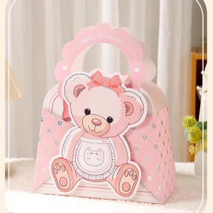 Boîte à bonbons jetable sur le thème de <span class=keywords><strong>l</strong></span>'ours en peluche, boîte cadeau pour fête d'anniversaire de bébé, emballage avec ruban, fermeture magnétique, poignée, carton alimentaire - Product Image 3
