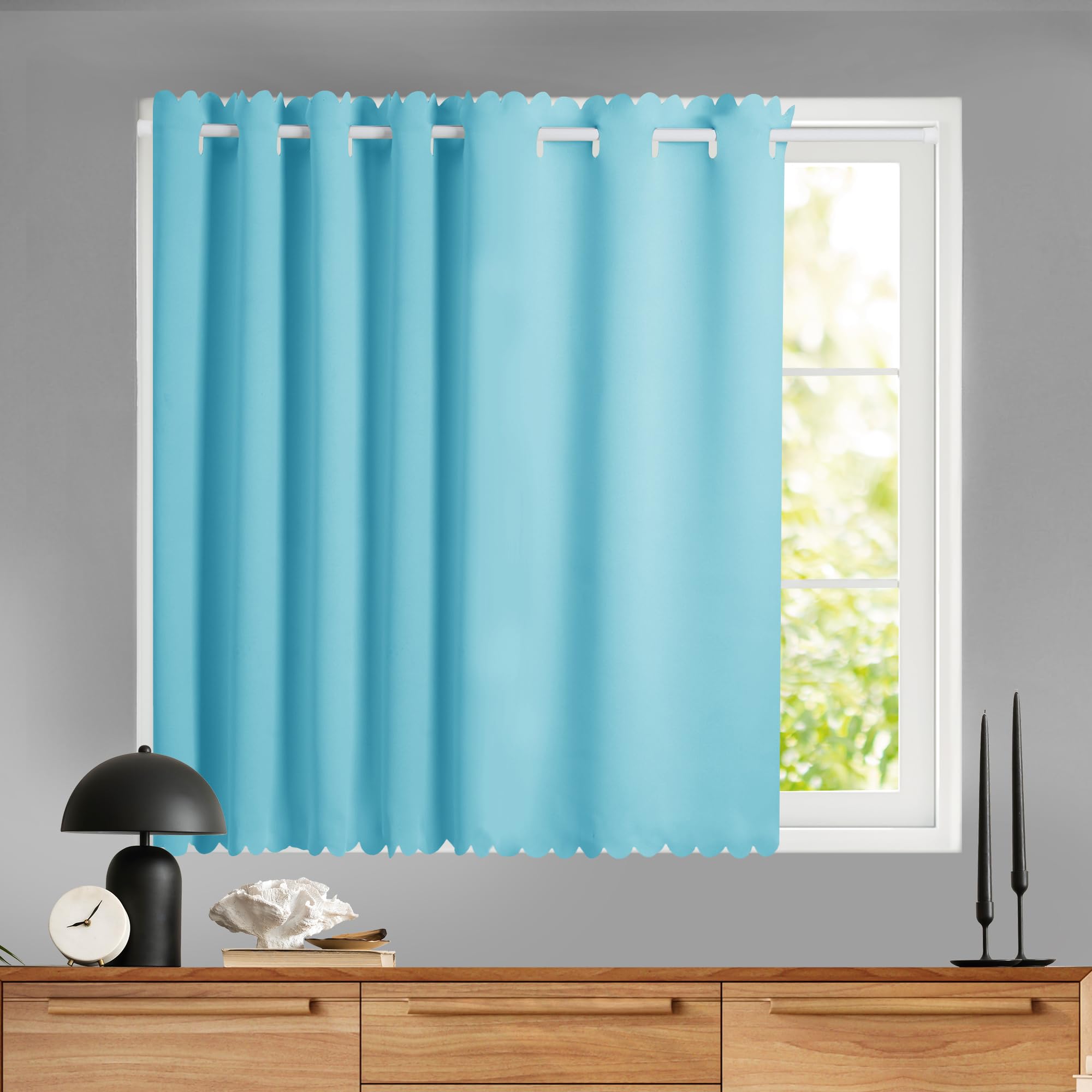 Rideau Romain Adorable Nœud SIMPVALE - Voile Brodé Bleu 100x140cm, Style Chambre