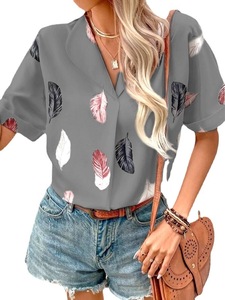 Vrouwen Zomer 6 Kleuren Trendy Modieuze Print Korte Mouw Casual Knoop Voorkant Shirt <span class=keywords><strong>Blouse</strong></span> - Product Image 6