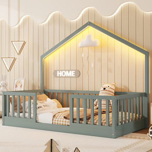 <span class=keywords><strong>Letto</strong></span> a castello grigio con sponde alte, in legno, stile <span class=keywords><strong>Montessori</strong></span>, con luce integrata, per bambini e bambine - Product Image 3
