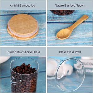 High Borosilicate Glass Spice <b>Storage</b> Containers Bamboo Lid Silicone Pad Clear Square Design Detachable Food Container - Product Image 3