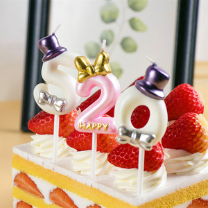 Velas de Cumpleaños con Números del 0 al 9, Diseño de Lazo Rosa, Blanco y Dorado, Adornos para Pasteles de Parafina - Product Image 2