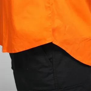 Camisa de manga larga con botones completos para hombre, camisa de trabajo reflectante con logo bordado naranja fluorescente