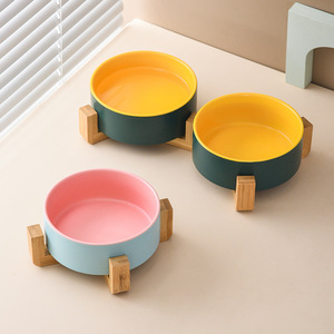 Erhöhte Hundefutter-und Wasserschalen Umwelt freundliche Haustier fütterung station Bunte Keramik-Haustiers chale mit Bambus ständer - Product Image 5