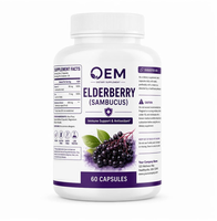 Capsules d'extrait de sureau noir OEM/ODM 500mg, Sambucus Nigra pur, complément végétalien, marque privée, soutien immunitaire, sans OGM
