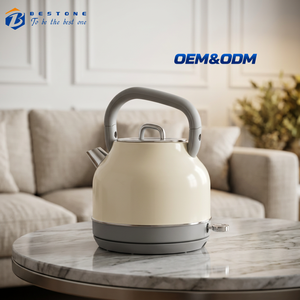 Cream Retro Electric <b>Kettle</b> 1.7L Stainless Steel <b>Water</b> <b>Kettle</b> with Folding Handle Removable Washable Filter LED Light - Product Image 1