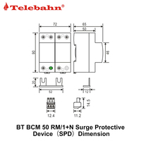 Dispositifs de protection contre les surtensions 50kA 10/350μs 230V/255V AC SPD T1+T2 1P+N pour systèmes monophasés TT/TN