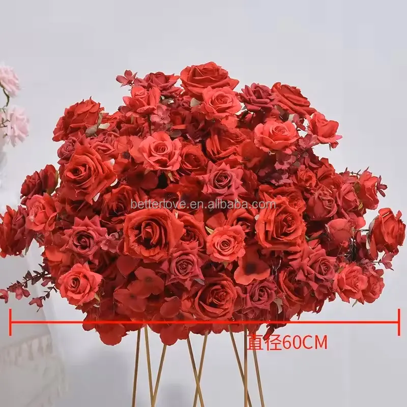 Wholesale Wedding decoration Floral Fake Silk red flower centerpiece Table runner flower ball backdrop artificial Flowers