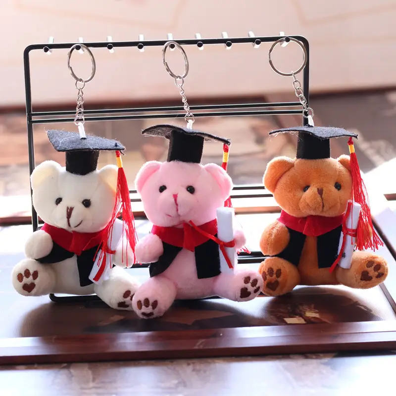 Wholesale 10cm Cheap Cute Soft Small Size Tiny White Stuffed Graduation Teddy Bear Keychain