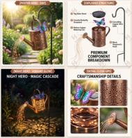 Arrosoir solaire avec lumières LED en cascade, lanterne suspendue décorative imperméable pour l'extérieur avec crochet de berger pour le jardin