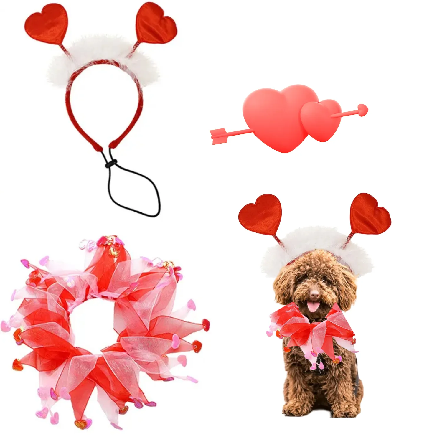 Vendita calda carino san valentino cane cuore cane Bandana Pet fascia per capelli Flash Costume per animali domestici incatenato