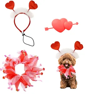 Heißer Verkauf niedlich Valentinstag Hund Herz Kopf Hund Bandana Haustier Stirnband Flash Kostüm für Haustier verkettet
