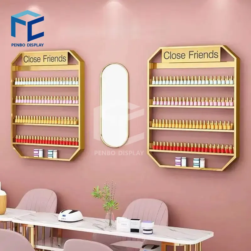 Desain Interior Salon kuku rak pajangan Pemoles kuku rak pajangan botol Pemoles kuku terpasang di dinding