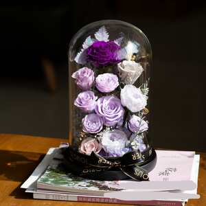 2024 san valentino Bouquet di fiori secchi con copertura di vetro vera rosa fiori conservati In cupola di vetro - Product Image 3