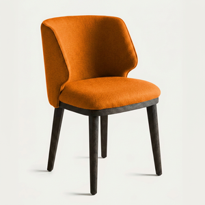 Silla de Comedor Moderna Tapizada en Naranja con Patas de Madera, Silla de Diseño con Tela de Terciopelo Cómoda para Comedor, Restaurante y Hogar - Product Image 1