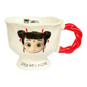 Tasse à pied en céramique Nezha, style dessin animé, avec poignée, pour la maison ou le bureau, tasse à café au lait, pièce unique - Product Image 5