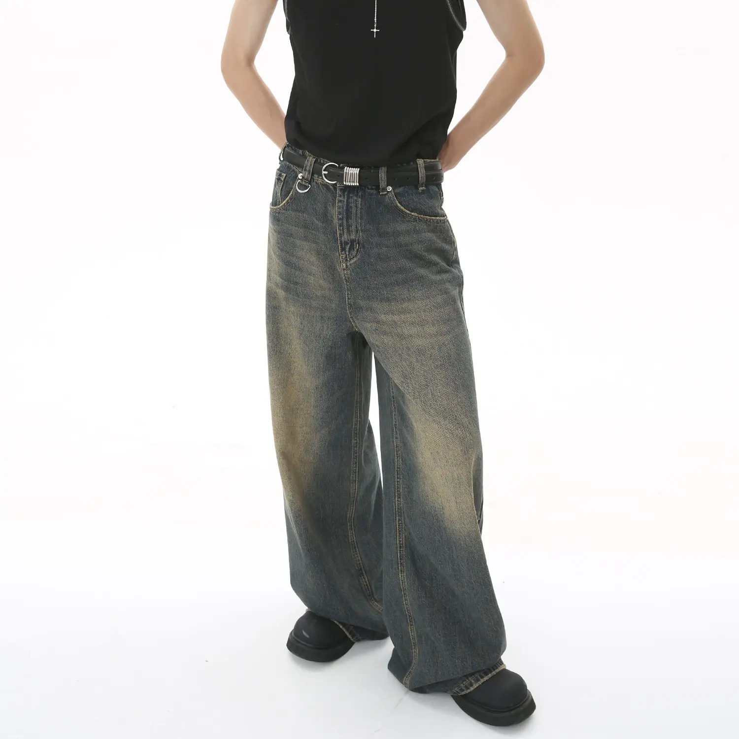 شعار مخصص للرجال أزياء الجينز نمط الغسيل مستقيم الساق واسعة زائد الحجم الرجال فضفاض مخصص السراويل الجينز للرجال
