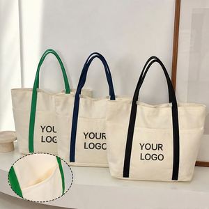 กระเป๋าผ้าแคนวาสพิมพ์โลโก้สีตัดกัน พับได้ สะพายไหล่ สำหรับใช้ในสำนักงาน - Product Image 4