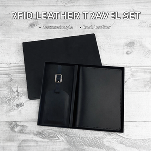 Cartera de Viaje RFID de Cuero Genuino con Patrón Saffiano, Tarjetero, Funda para Pasaporte, Juego de Etiquetas para Equipaje, Caja de Regalo - Product Image 2