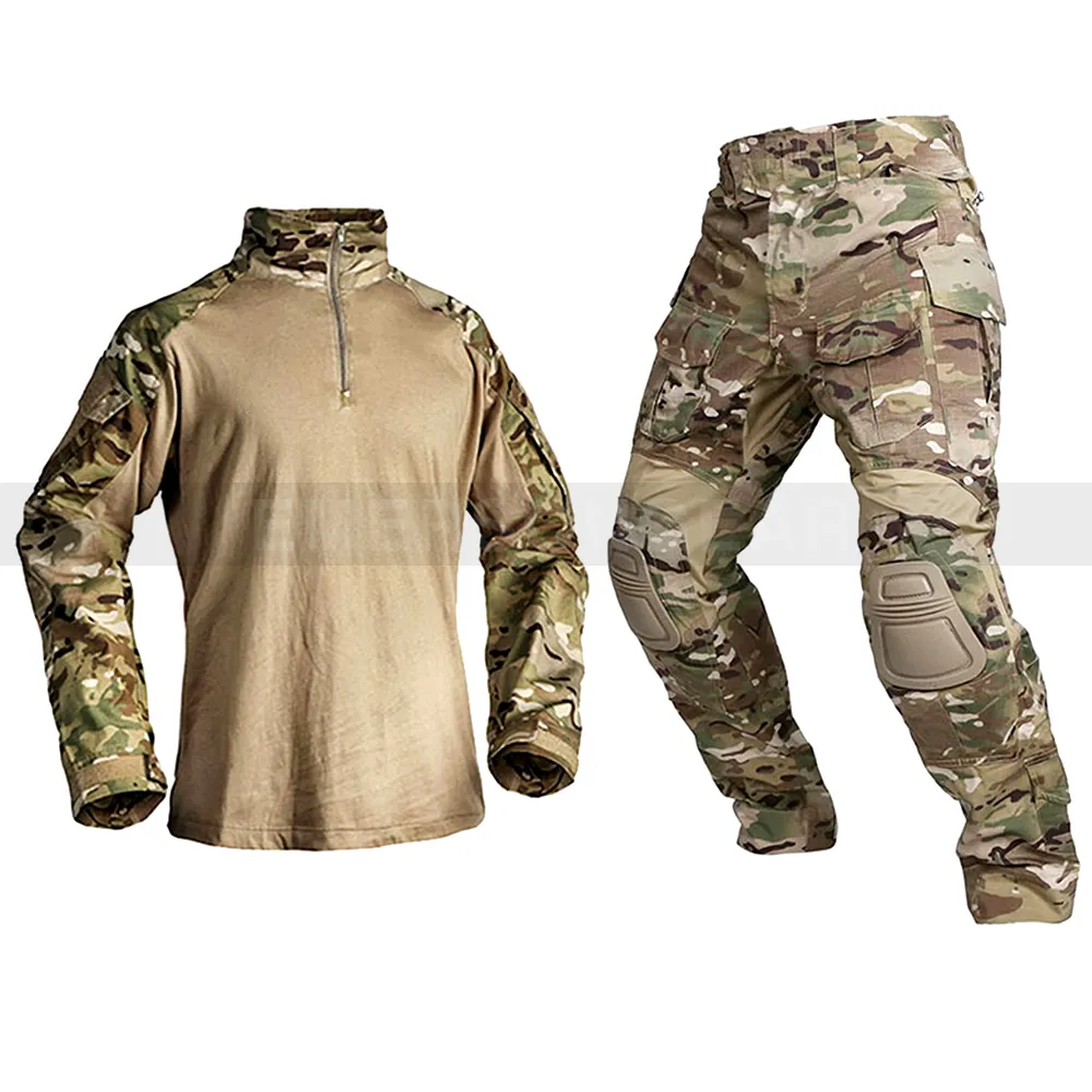 Emersongear camuflagem personalizada, camiseta tática calça sapo uniforme de combate multicamadas com joelheiras