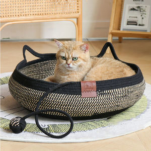 Cestas tejidas de paja para gatos MRY, cama con cojín suave, cesta redonda de mimbre para gatos, nido, cama acogedora antideslizante para gatos y perros pequeños - Product Image 4