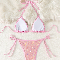 Dames Pailletten Mesh Bikini Tweedelig Set Nieuwe Aanwinst Transparante Mesh Pailletten Badkleding Strand Badpak Voor Zomer Strandkleding