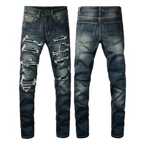 <span class=keywords><strong>Jeans</strong></span> de Hombre de Alta Calidad, Diseño Desgastado, Estilo Vintage, Ajustados, Color Azul, Pantalones de Mezclilla - Product Image 2