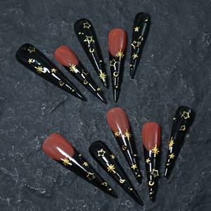 Precio de fábrica al por mayor, uñas postizas de cobertura completa con gotas de agua largas, uñas acrílicas de lujo hechas a mano con diseño de estrella y mariposa. - Product Image 3