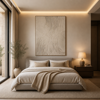 Vente directe d'usine, peinture murale sur toile abstraite minimaliste moderne beige 3D texturée, grande taille, décoration intérieure neutre