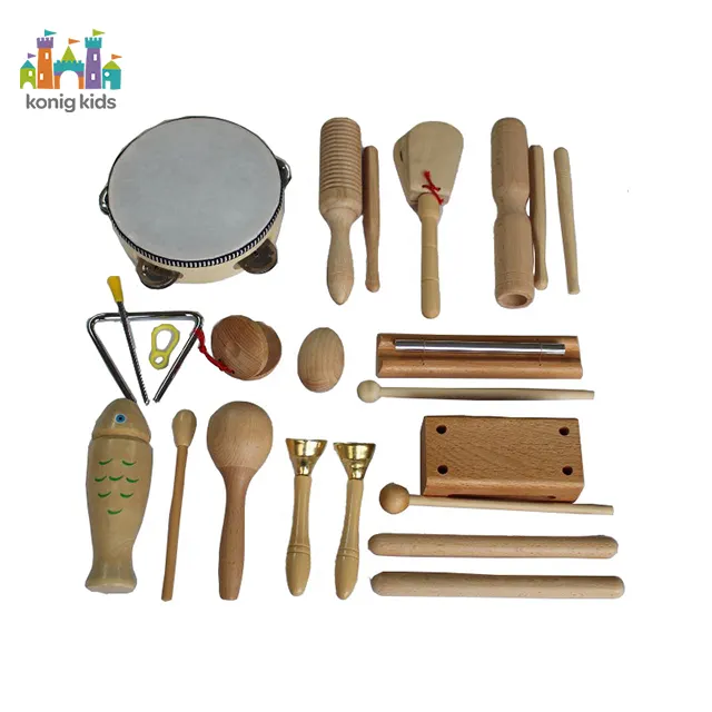 Konig Kids Musical Instruments 23pcs Toddler Natural Wooden Percussion Toy Sets Musical Toys Kids Toys