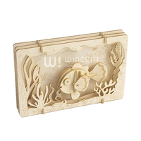 Wincent Rompecabezas 3D de Madera con Forma de Pez, Caja de Sombra Pintable y para Colorear, Diorama Oceánico sin Terminar, Kit de Manualidades DIY, Regalo Educativo STEM para Niños