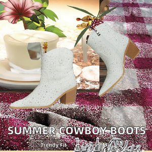 Hot Selling Women's Mid-Calf Western Cowboy <b>Boots</b> Pointed Toe Knee High Full Diamond Rhinestone Breathable PU Flat Autumn Winter - Product Image 2