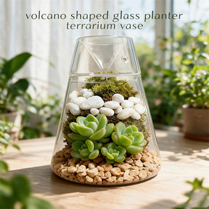 Home Decoration Items Wedding Centerpieces Handmade clear Volcano Split High Borosilicate Glass Planter Terrarium Vases with Lid - Product Image 2