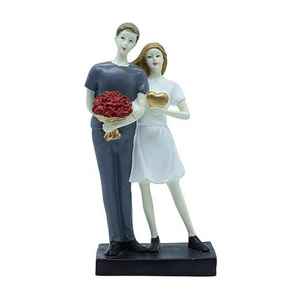 Romantic <b>Couple</b> Figurine Sculpture Standing Together with Bouquet and Heart Decorative Statue Art <b>Ornament</b> Gift - Product Image 6