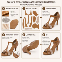 Chaussures de danse latine pour femmes, salsa, tango, chaussures de soirée, chaussures de danse pour femmes, marron, strass, talons hauts, sandales d'extérieur