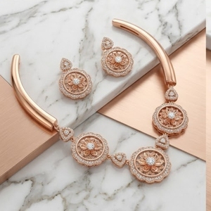 925 Silver Italian Rose Gold Floral Necklace Set with Matching <b>Earrings</b> <b>Crystal</b> <b>Studded</b> Designer Jewelry Women - Product Image 2