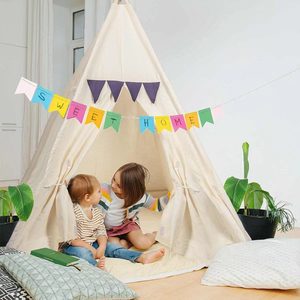 Tente <span class=keywords><strong>tipi</strong></span> <span class=keywords><strong>pour</strong></span> enfants-tente de jeu portable <span class=keywords><strong>pour</strong></span> enfants intérieur extérieur avec drapeaux décoratifs vente chaude tente de maison de bébé - Product Image 1