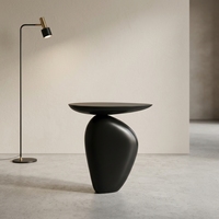 Table d'appoint d'angle de salon en bois massif style galet, Wabi-Sabi, moderne, minimaliste, noire, élégante, tendance, unique