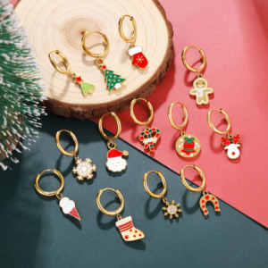 Hovanci New Giáng Sinh Phong Cách Tự Làm Mặt Dây Chuyền Bông Tai Không Thấm Nước Số Lượng Lớn Thép Không Gỉ 18K Mạ Vàng Quyến Rũ Bông Tai - Product Image 1