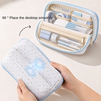 Trousse à crayons magnétique haute capacité en tissu avec fermeture éclair, motif lapin et vélo de dessin animé ; Conception autoportante pour les jeunes filles du collège