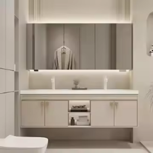 Mueble de Baño Moderno de Estilo Hotelero con Lavabo de Piedra Integrado de Alta Gama y Espejo Inteligente Extra Grande - Product Image 1