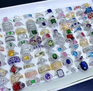 wholesale jewelry luxury women ring gemstone crystal stone silver zircon girls ring big colored diamond rhinestone rings