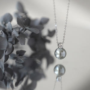 Collar con Colgante de Perla Gris y Circonita Blanca de Alta Calidad, Chapado en <span class=keywords><strong>Oro</strong></span> de 18k, Acero Inoxidable Clásico Francés, Resistente al Agua, Yf6554 - Product Image 3