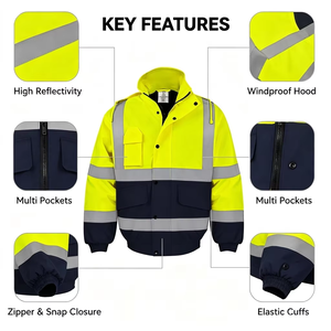 Vêtements de travail imperméables et chauds, veste de sécurité réfléchissante <span class=keywords><strong>pour</strong></span> la vente en gros avec capuche, plusieurs poches, logo personnalisable - Product Image 2