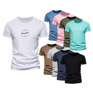 YS12021China, venta al por mayor, cuello redondo clásico, estampado de hojaldre 3D, camiseta personalizada en blanco para hombre, stock de algodón de bambú, lote de camisetas de marca