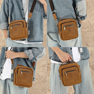 Dujiang Men's Genuine Leather Crossbody Bag <b>Top</b> Layer Cowhide Retro Simple Shoulder Bag Everyday Use - Product Image 2