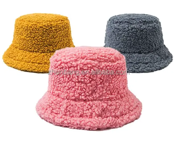 Custom Logo Embroidery And Dropship Womens Lambs Wool Bucket Hat