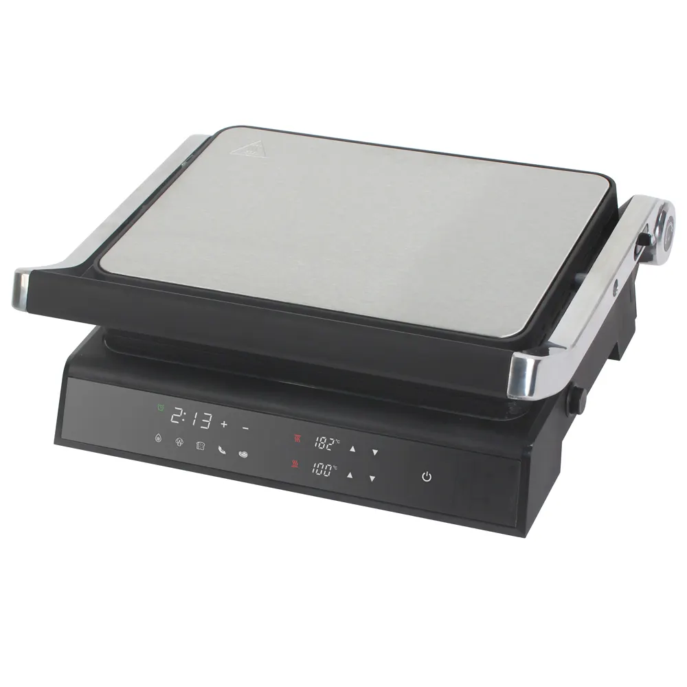 New panini contact grill stainless steel smokeless grill plate indoor searing grill with flat grooved waffle pltate